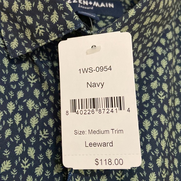 NWT! Mizzen+Main Leeward Short Sleeve Green Leaf Print Shirt Medium Trim - Picture 6 of 7